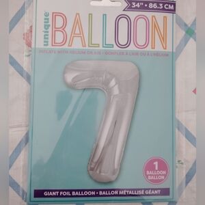 Unique Metallic Silver Number 7 Balloon NIP